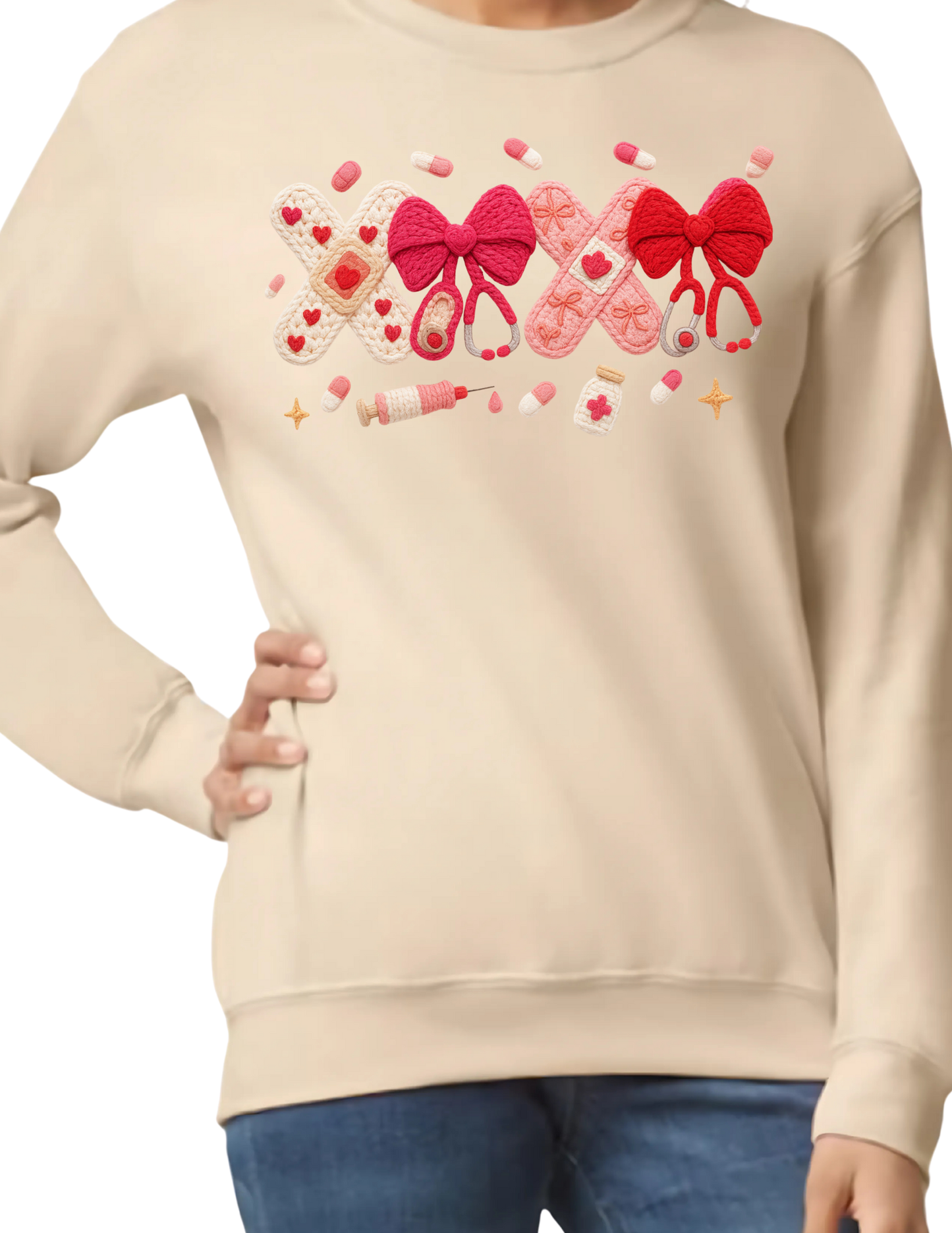 Nurse Valentine Crochet Style - Crewneck Sweater (flat image)