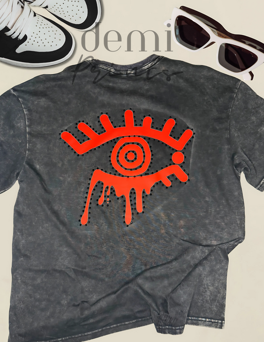 Esos Ojos Rojos - Color block graphic t-shirt w/Rhinestones