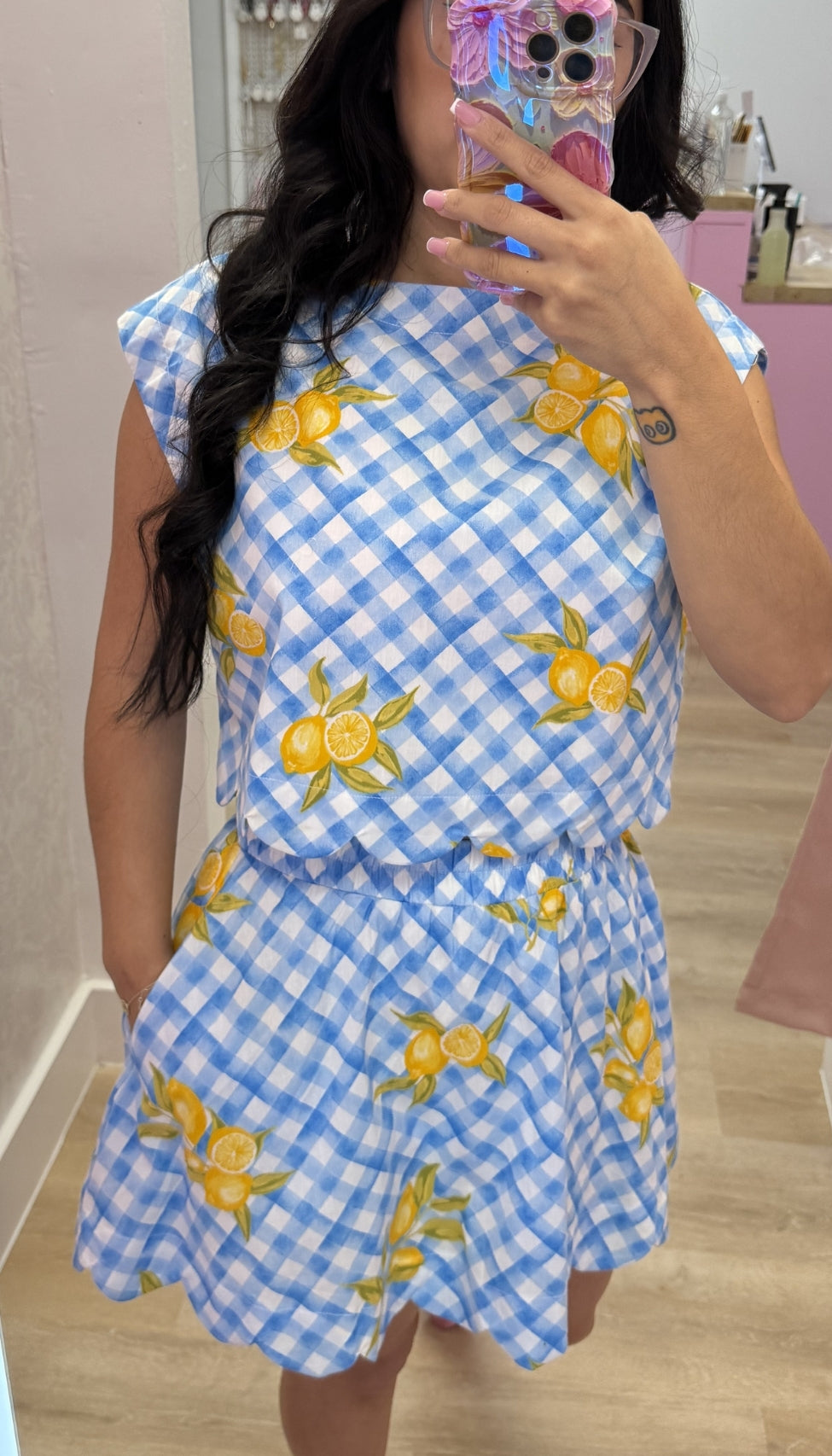 Give Me Lemons - Blue Gingham Skort Set