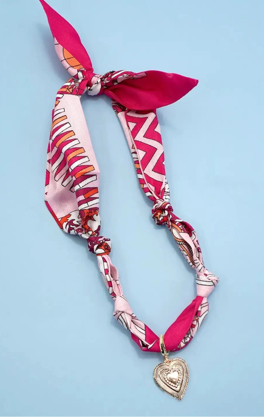 Pinky Heart Scarf Charm Necklace