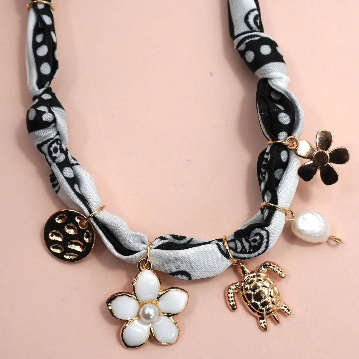 Black & White Scarf Charm Necklace