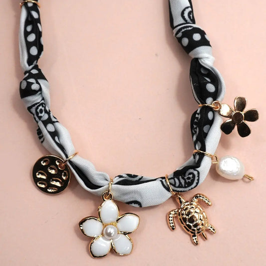 Black & White Scarf Charm Necklace