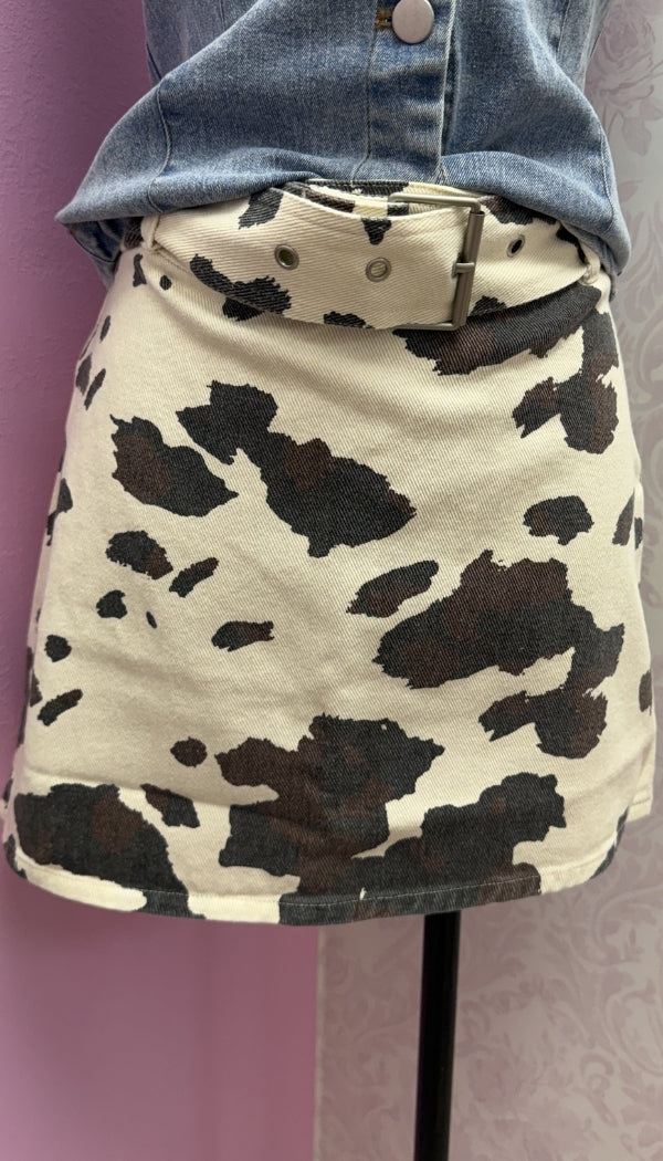 Moo-dy Mini - Cow Print Skirt