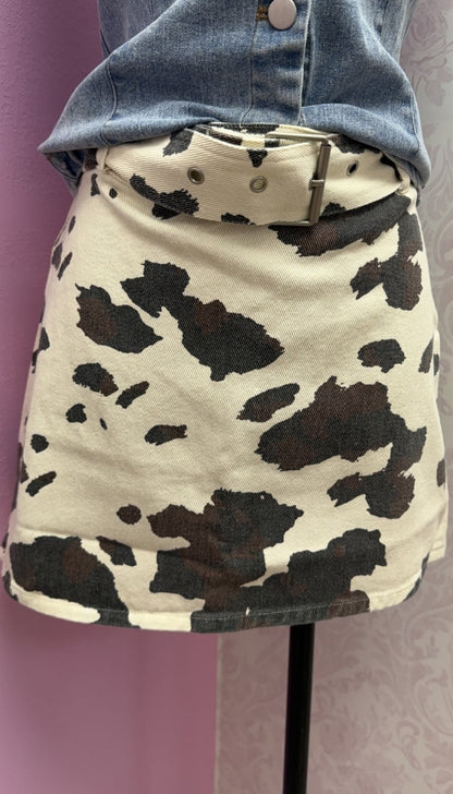 Moo-dy Mini - Cow Print Skirt
