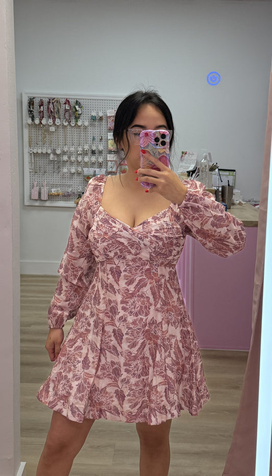 Mauve Melody - Sweetheart Neck Mini Dress