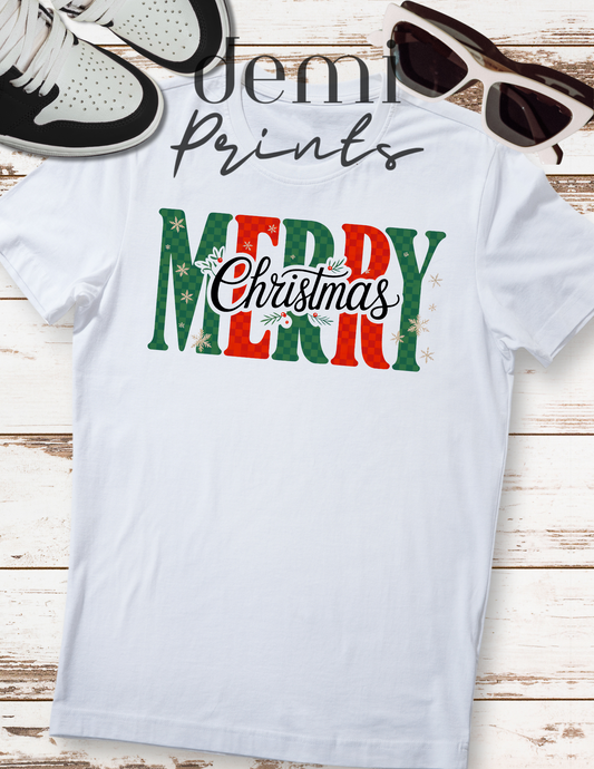 Checkered Merry Christmas - Graphic t-shirt