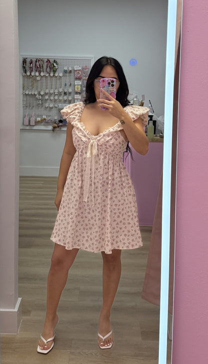 Making Me Blush - Floral Ruffled Mini Dress