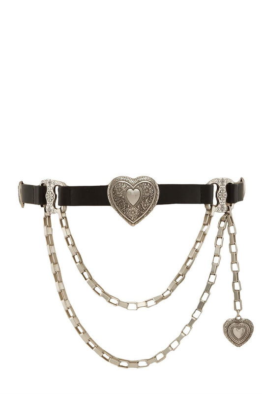 Metallic Heart Faux Leather Belt