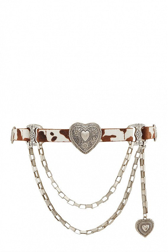 Metallic Heart Faux Leather Belt