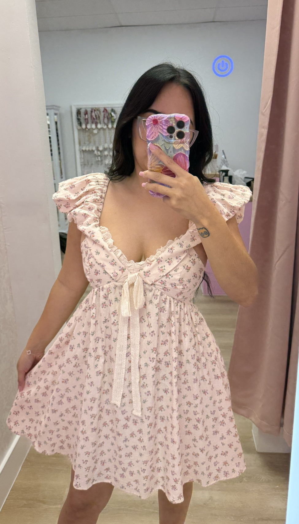 Making Me Blush - Floral Ruffled Mini Dress