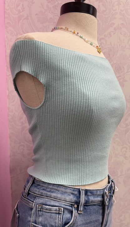 Pastel Chic - Off Shoulder Ribbed Top