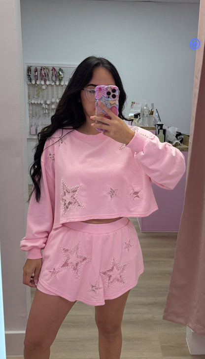 Star Struck - Lace Embellished Sweatshirt & Skort Set