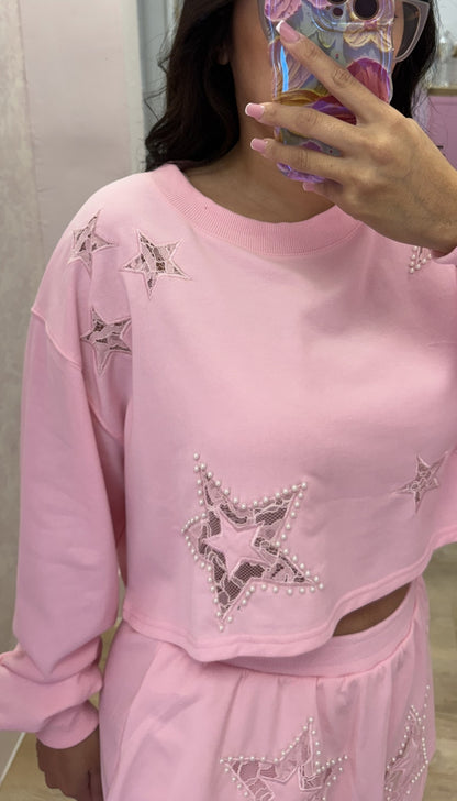 Star Struck - Lace Embellished Sweatshirt & Skort Set