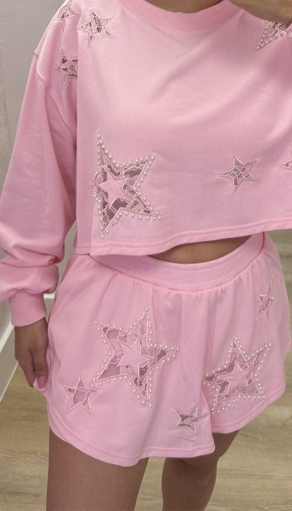 Star Struck - Lace Embellished Sweatshirt & Skort Set