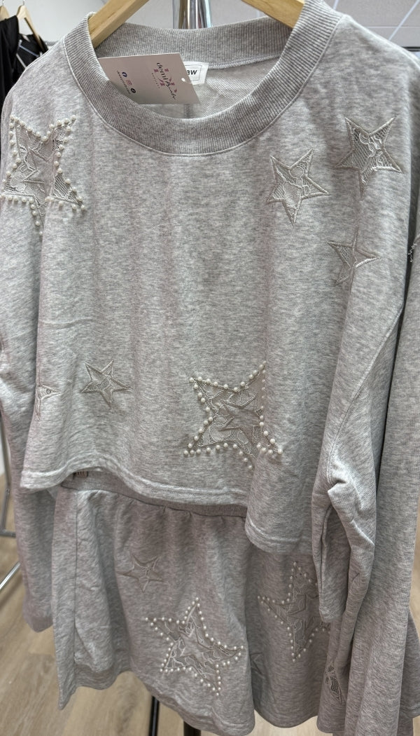 Star Struck - Lace Embellished Sweatshirt & Skort Set