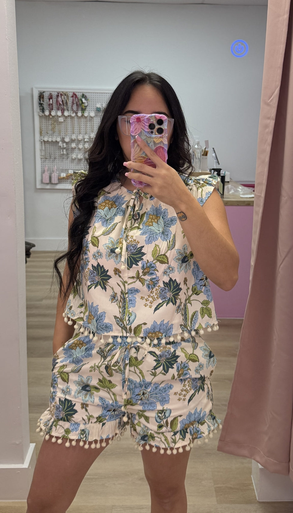 The Pom Pom - Blue Floral Shorts Set