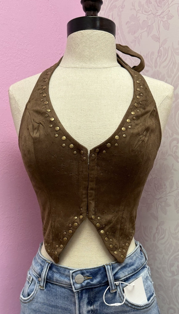 Boho Babe - Suede Halter Vest