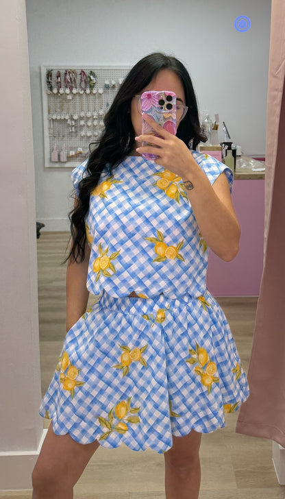 Give Me Lemons - Blue Gingham Skort Set