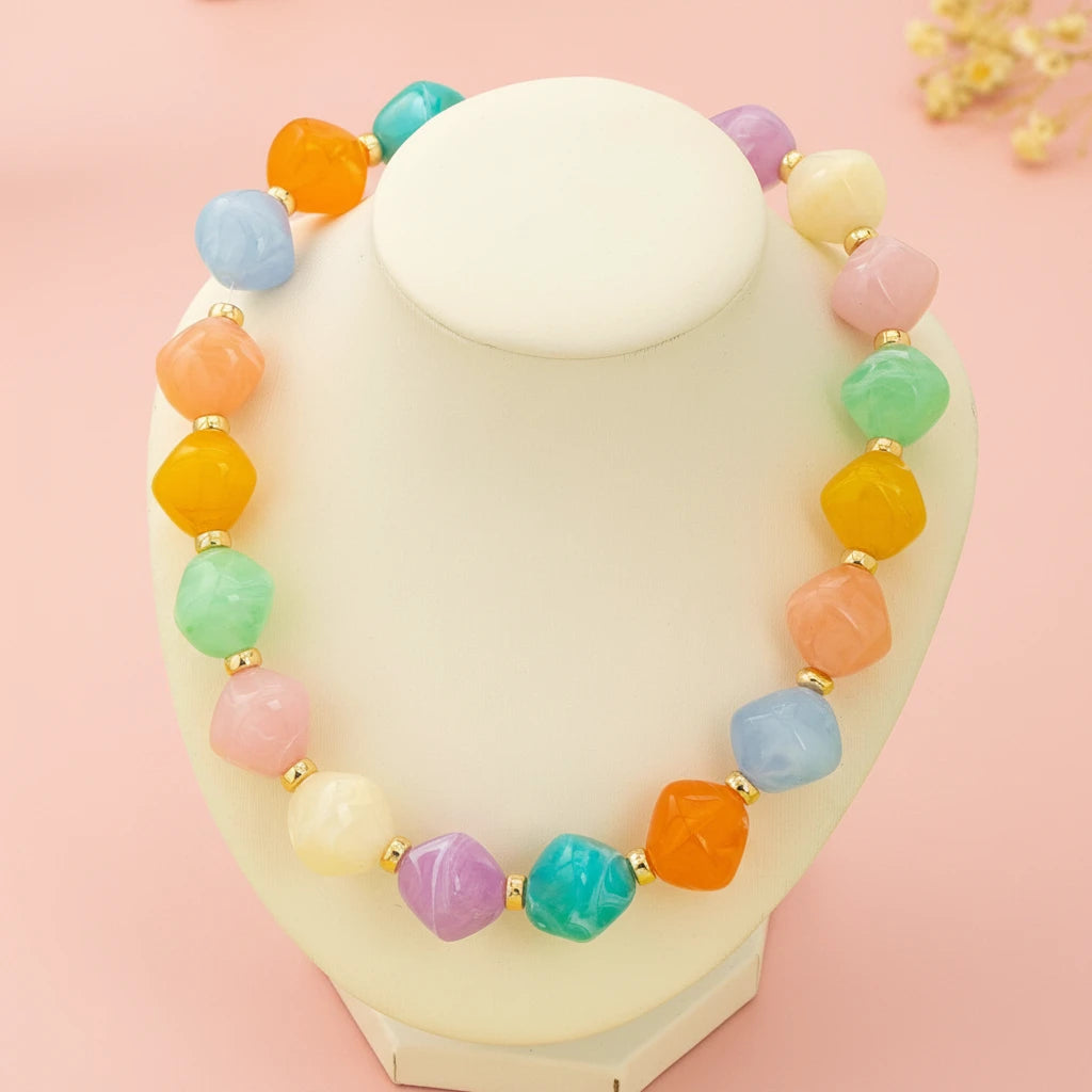 Oversized Faceted Pastel Bead Necklace