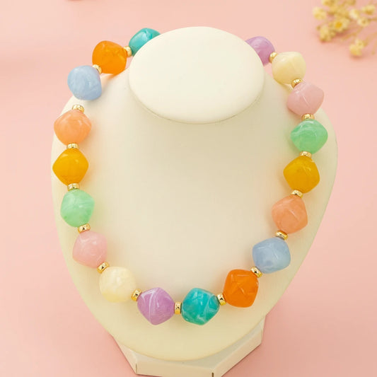 Oversized Faceted Pastel Bead Necklace