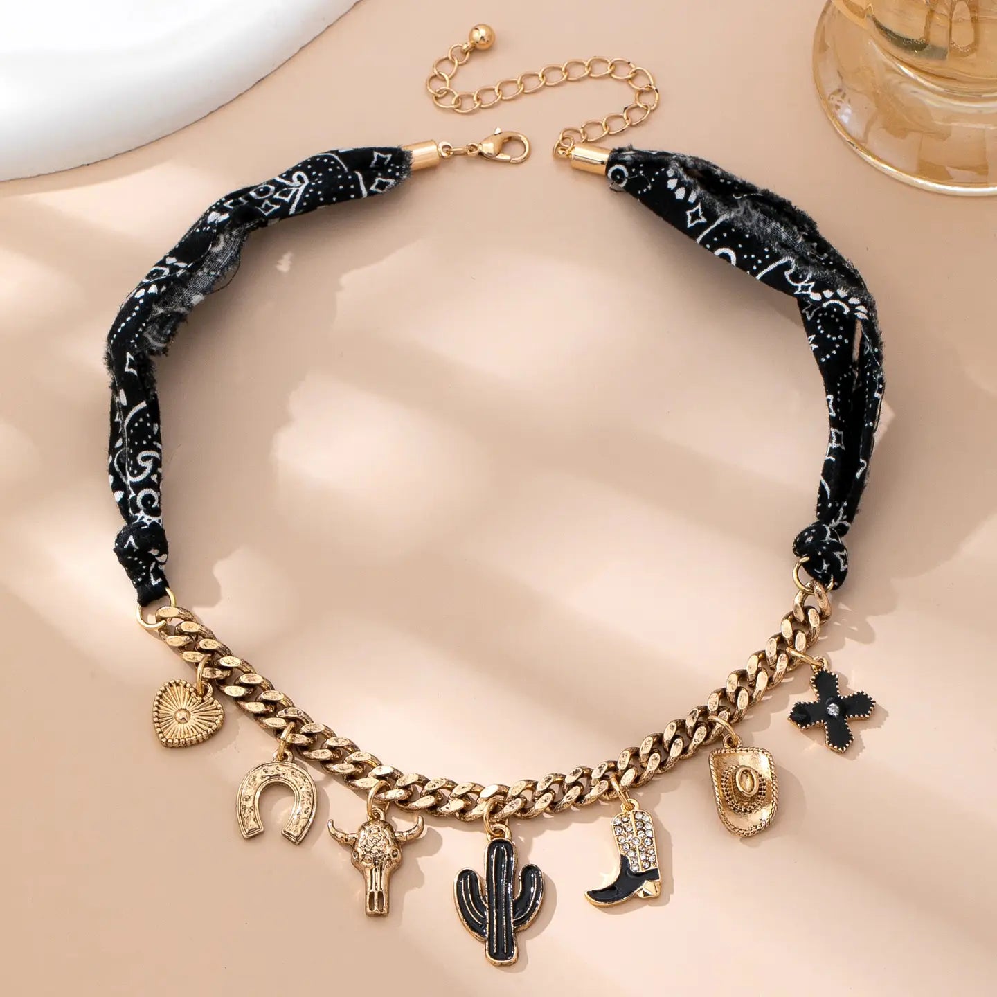 Black Boot Scarf Charm Necklace