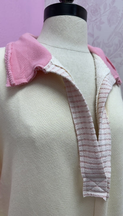 French Terry Color-Block Collared Loose Fit Romper