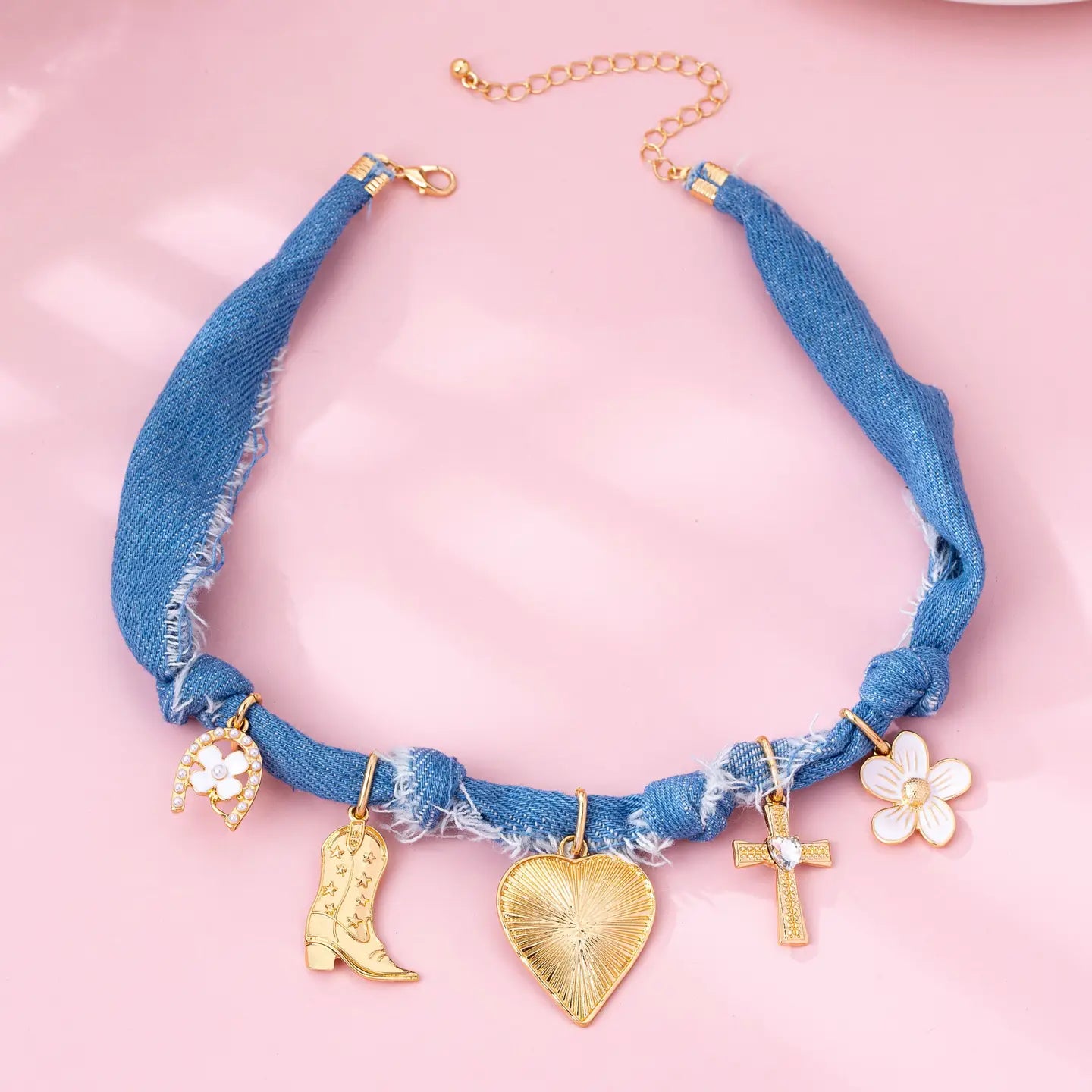 Denim Western Scarf Charm Necklace