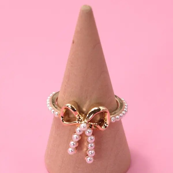 Gold Pearl Bow Ring