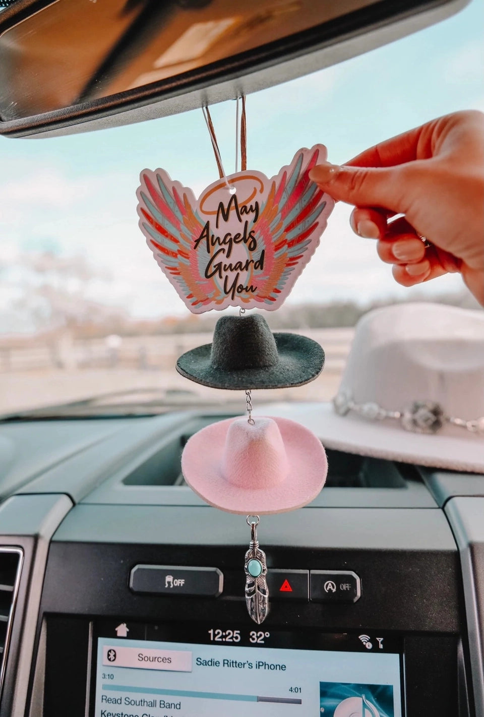 Pink & Black Cowboy Hat Rearview Mirror Charm