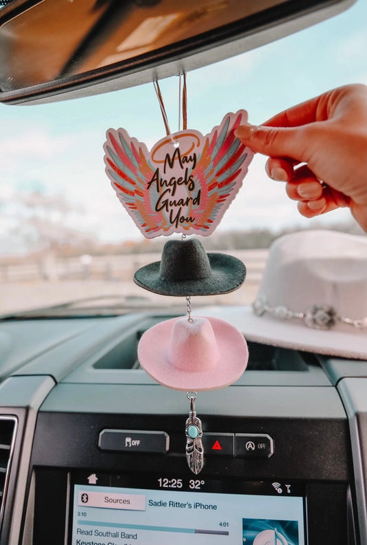 Pink & Black Cowboy Hat Rearview Mirror Charm